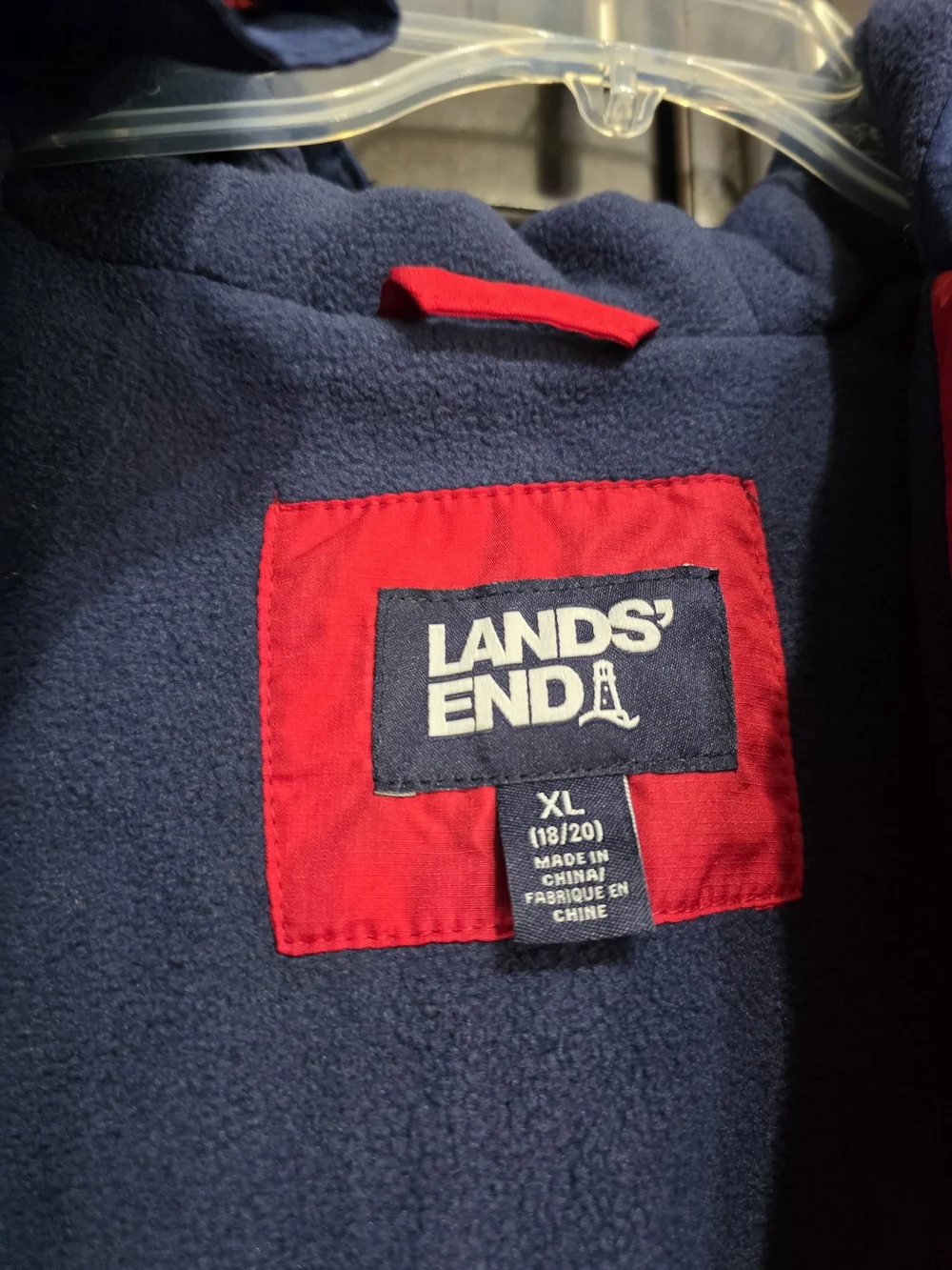 Lands' End Kids' Red & Navy Hooded Puffer Jacket Youth 18/20